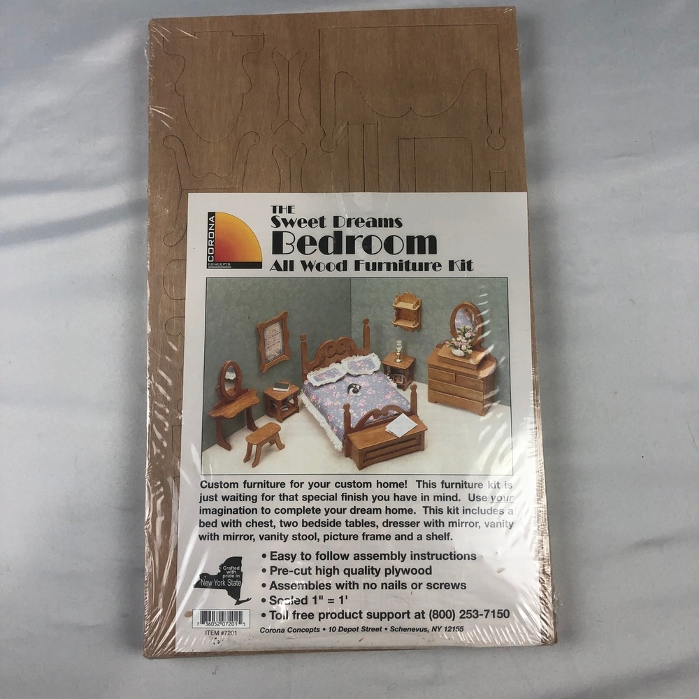 Corona Concepts Sweet Dreams Bedroom All Wood Dollhouse Furniture Kit 7201 1:12